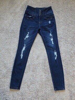 Wax Jean Dark Blue Distressed Skinny Jeans
